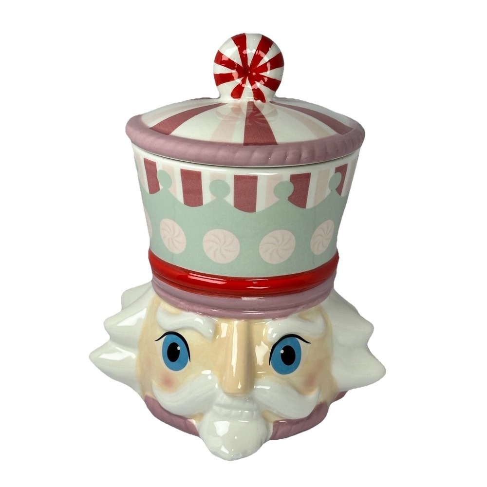 Nutcracker Peppermint Storage Jar Ceramic Candy Kitchen Holiday Decor